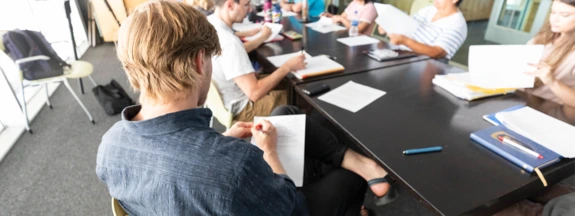 Students engage in group writing session