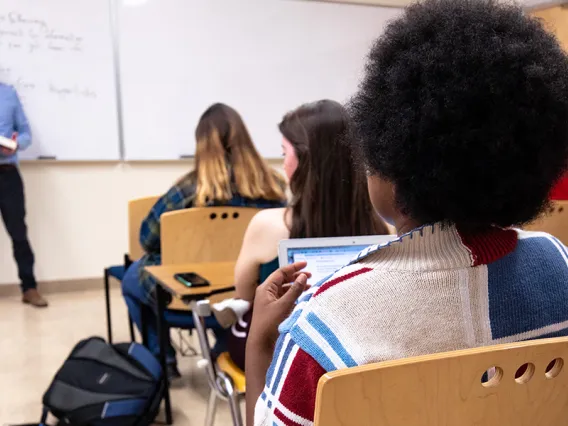 Small group discussion in English literature class